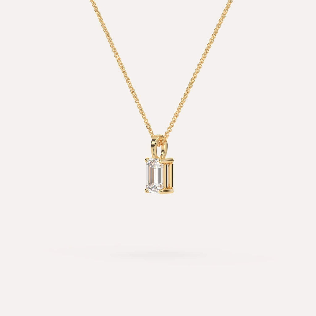 Yellow Gold Pendant Diamond Necklace With 1/2 Carat Emerald Diamond
