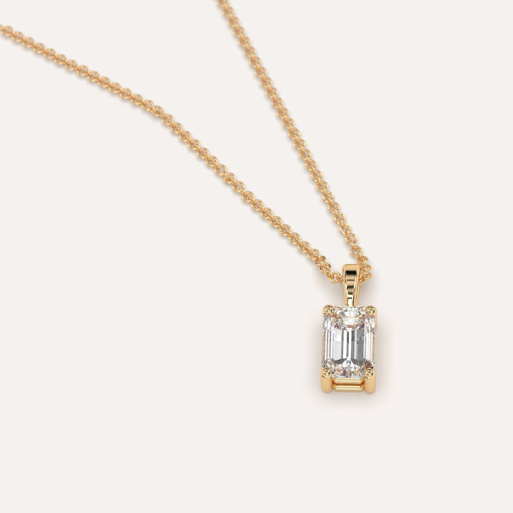 Simple Diamond Pendant Necklace With Emerald Natural Diamond In Yellow Gold