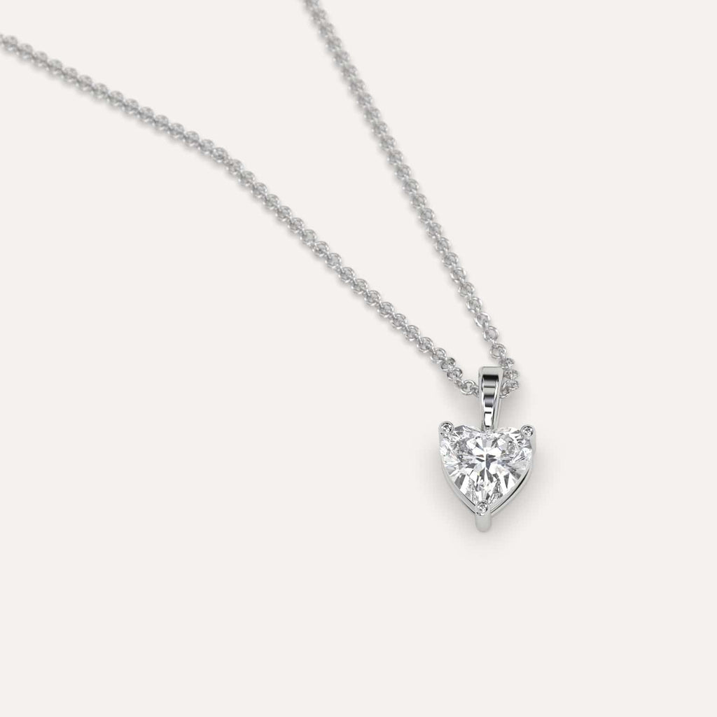 Simple Diamond Pendant Necklace With Heart Lab Diamond In White Gold