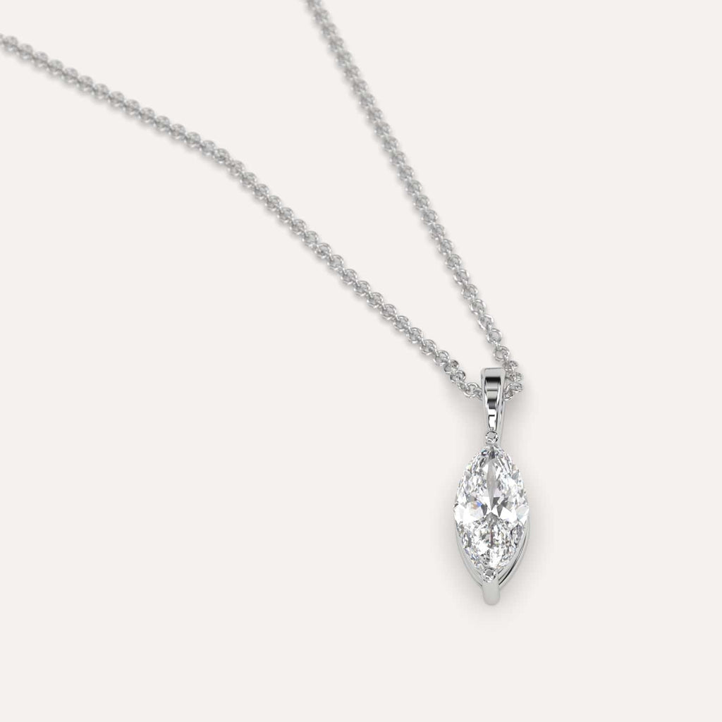 Simple Diamond Pendant Necklace With Marquise Natural Diamond In White Gold