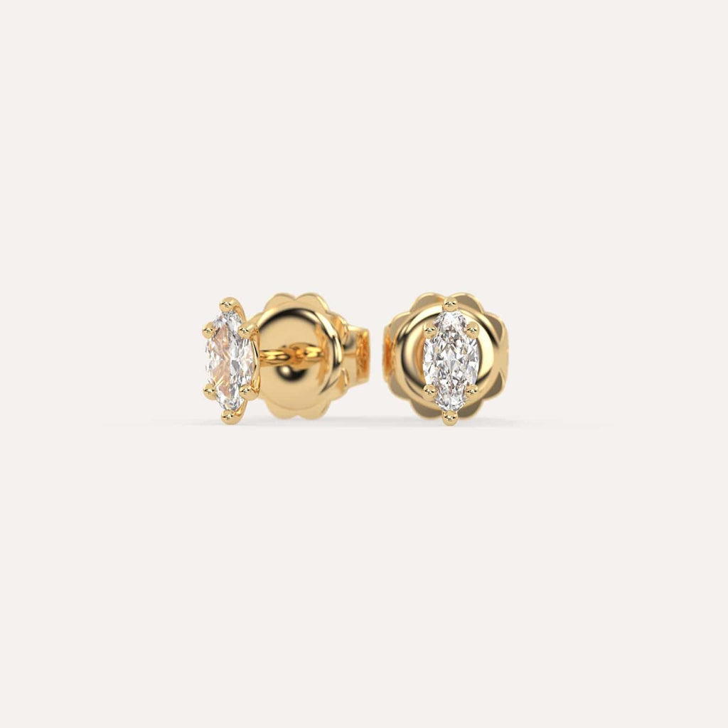 1/2 carat Marquise Diamond Stud Earrings, Lab Diamonds Yellow Gold