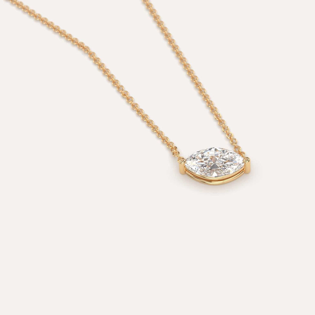 Simple Diamond Floating Necklace With Marquise Natural Diamond In Yellow Gold