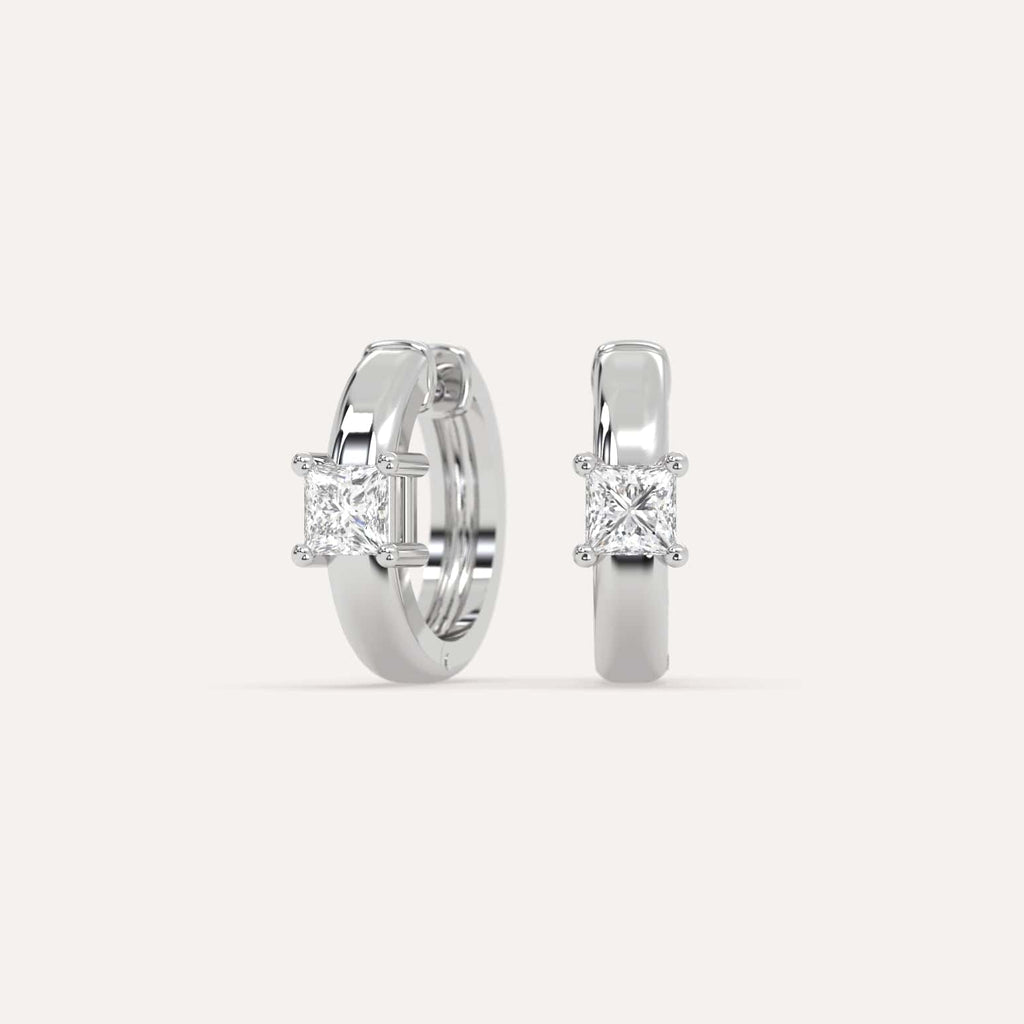 1/2 carat Princess Lab Diamond Hoop Earrings in White Gold