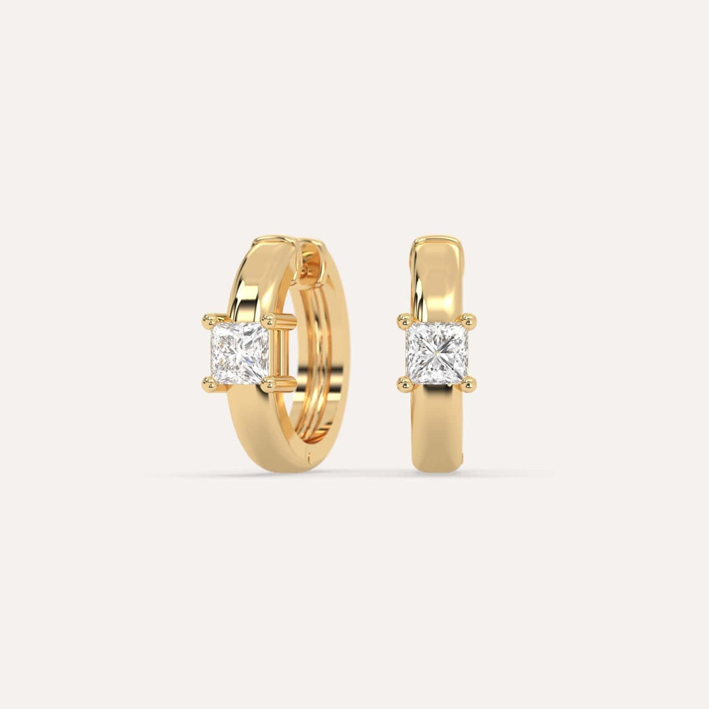 1/2 carat Princess Natural Diamond Hoop Earrings in Yellow Gold