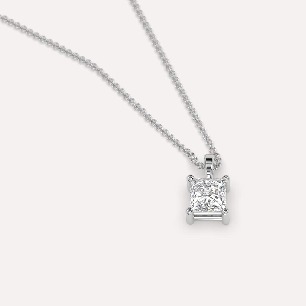 Simple Diamond Pendant Necklace With Princess Lab Diamond In White Gold