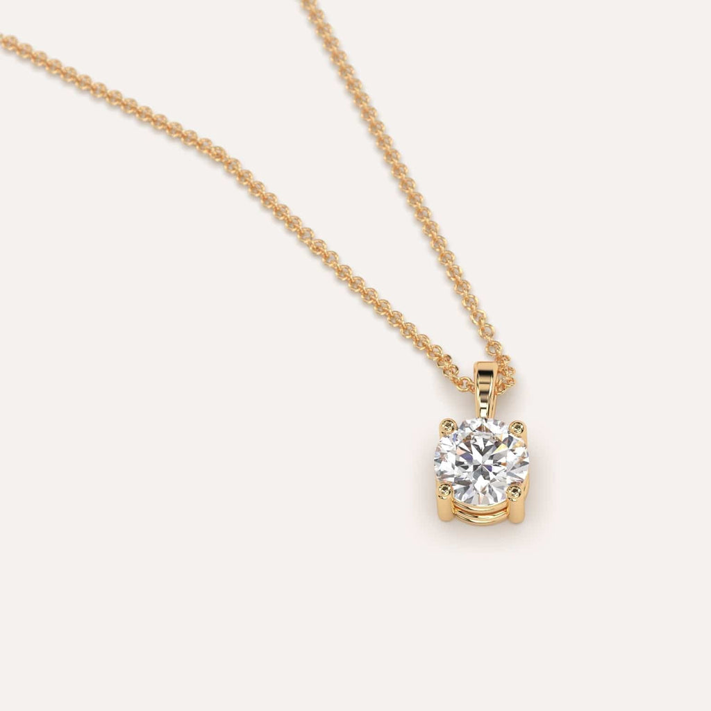 Simple Diamond Pendant Necklace With Round Lab Diamond In Yellow Gold