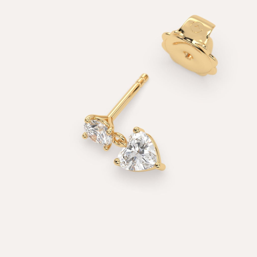 1/2 carat Single Heart Diamond Dangle Drop Earring in Yellow Gold