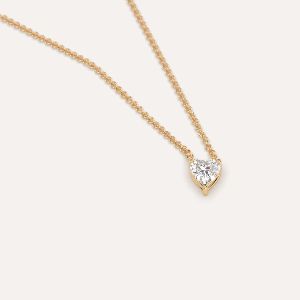 Simple Diamond Floating Necklace With Heart Natural Diamond In Yellow Gold