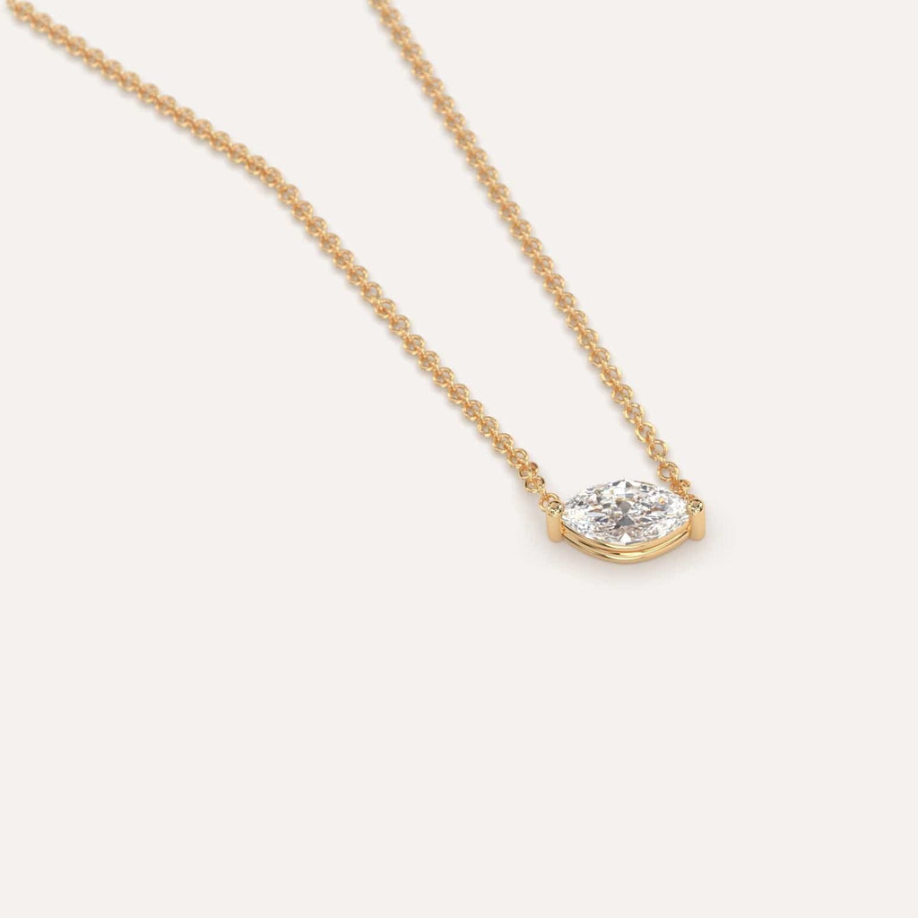 Simple Diamond Floating Necklace With Marquise Natural Diamond In Yellow Gold