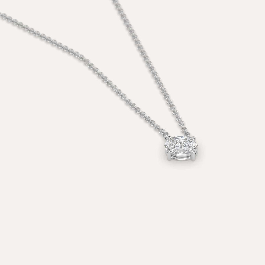 Simple Diamond Floating Necklace With Oval Natural Diamond In White Gold