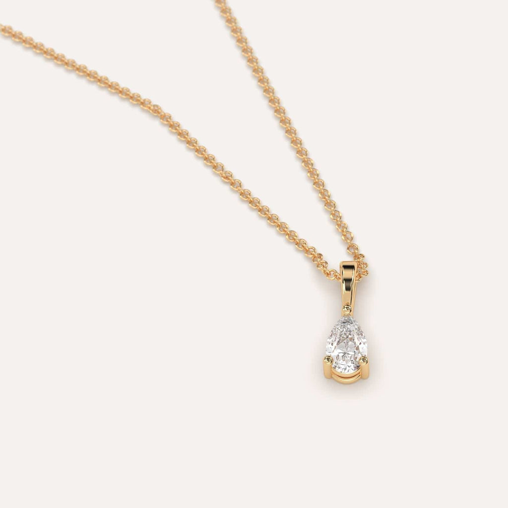 Simple Diamond Pendant Necklace With Pear Lab Diamond In Yellow Gold