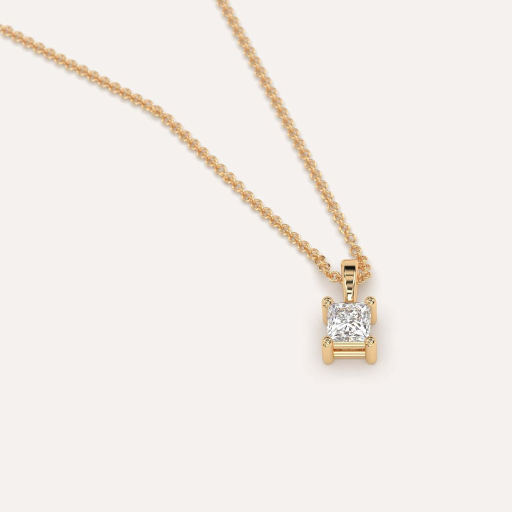 Simple Diamond Pendant Necklace With Princess Natural Diamond In Yellow Gold