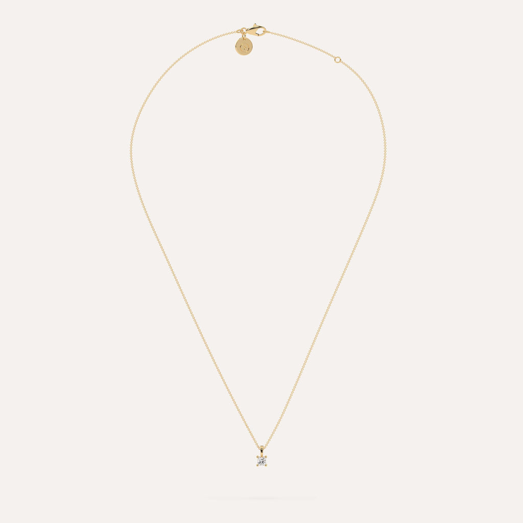 1/4 carat Princess Diamond Pendant Necklace Natural Yellow Gold