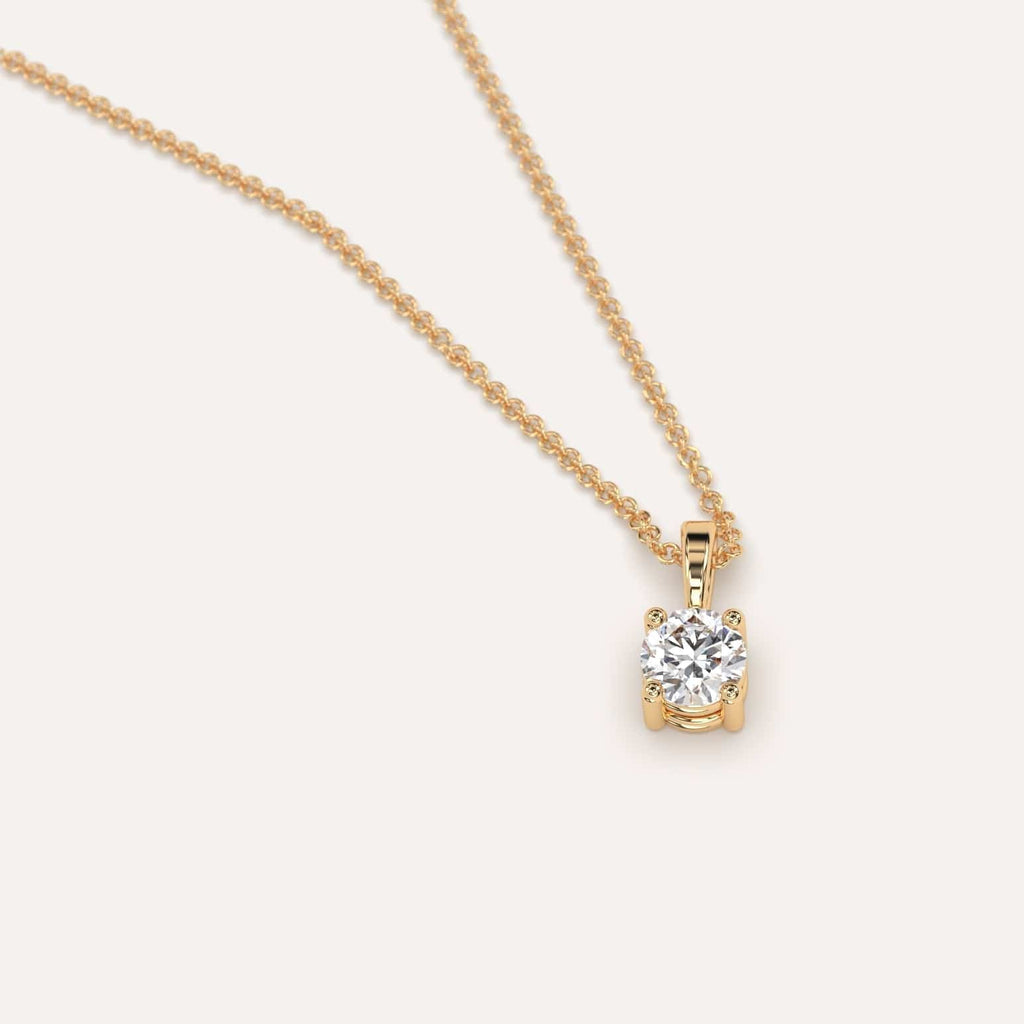 Simple Diamond Pendant Necklace With Round Lab Diamond In Yellow Gold