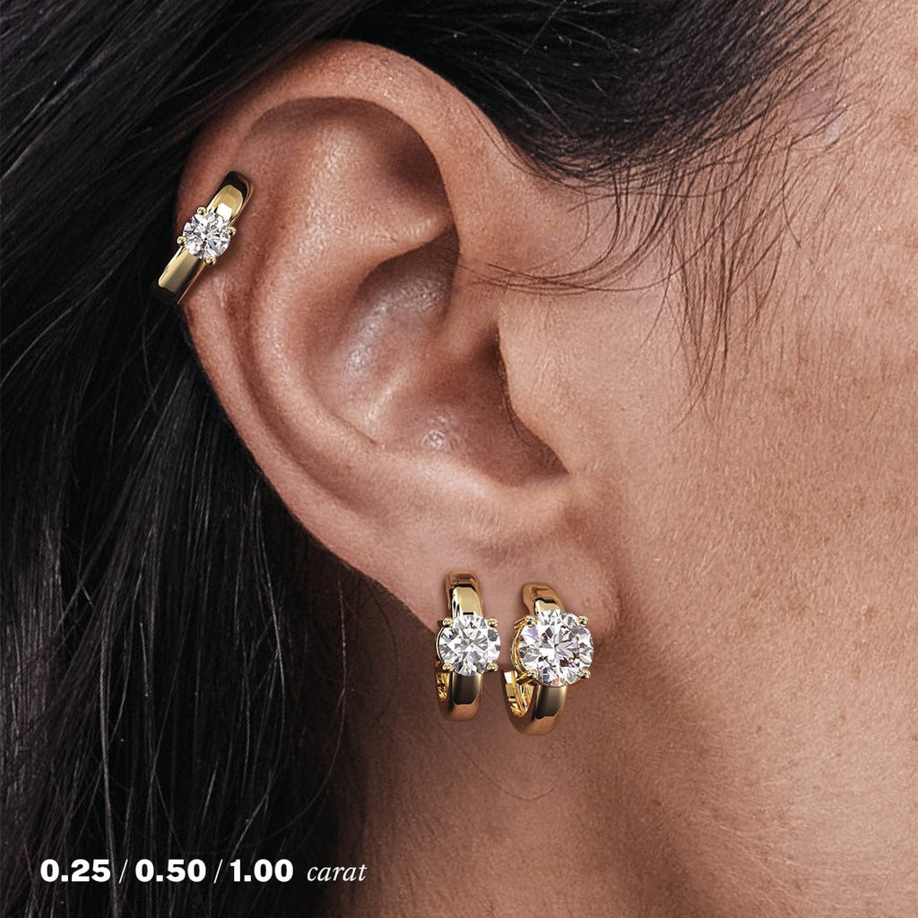 1/4 Carat Yellow Gold Diamond Hoop Earrings For Women