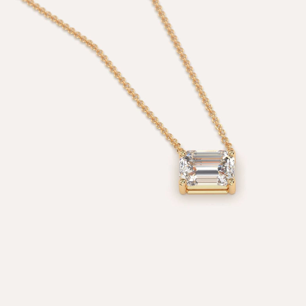 Simple Diamond Floating Necklace With Emerald Lab Diamond In Yellow Gold