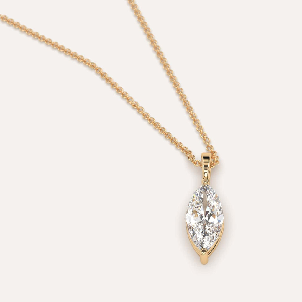 Simple Diamond Pendant Necklace With Marquise Natural Diamond In Yellow Gold