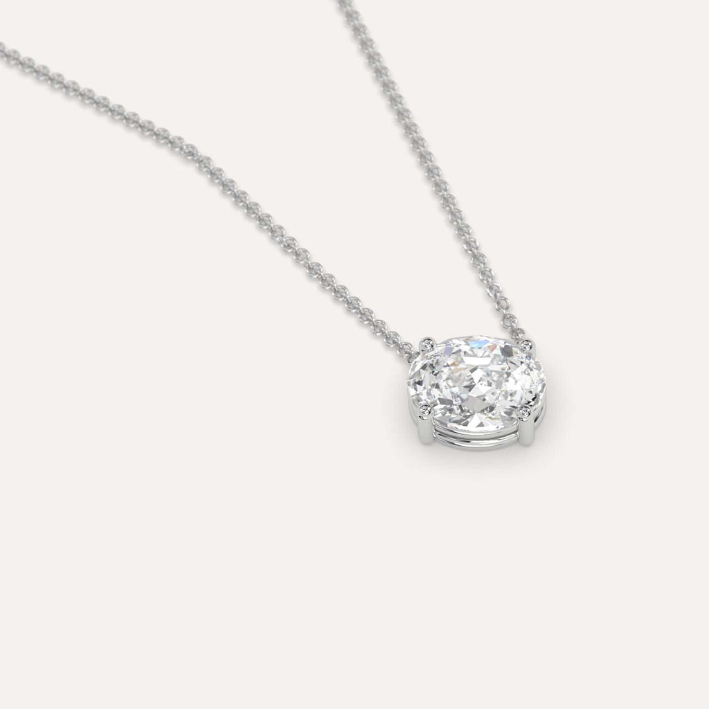 Simple Diamond Floating Necklace With Oval Natural Diamond In White Gold