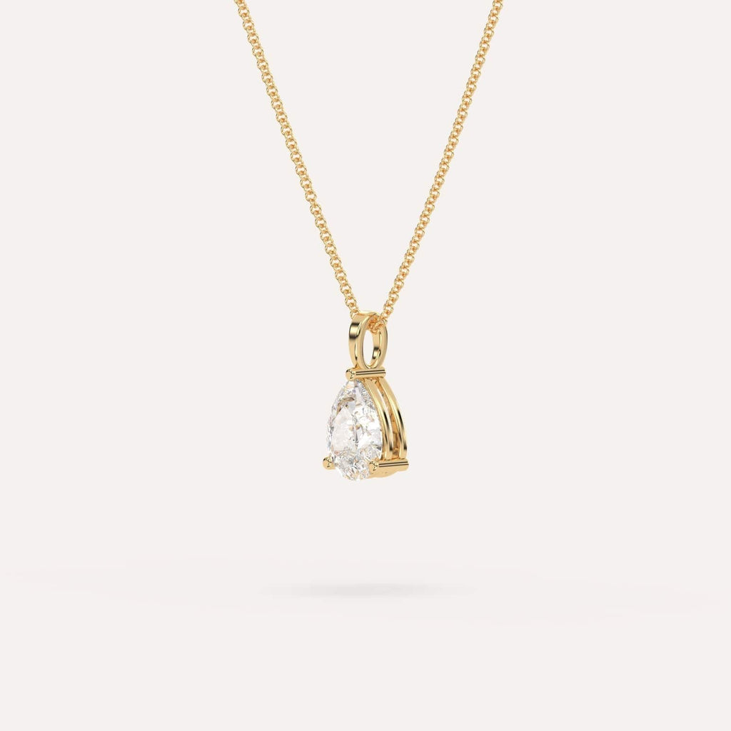 Yellow Gold Pendant Diamond Necklace With 1 Carat Pear Diamond