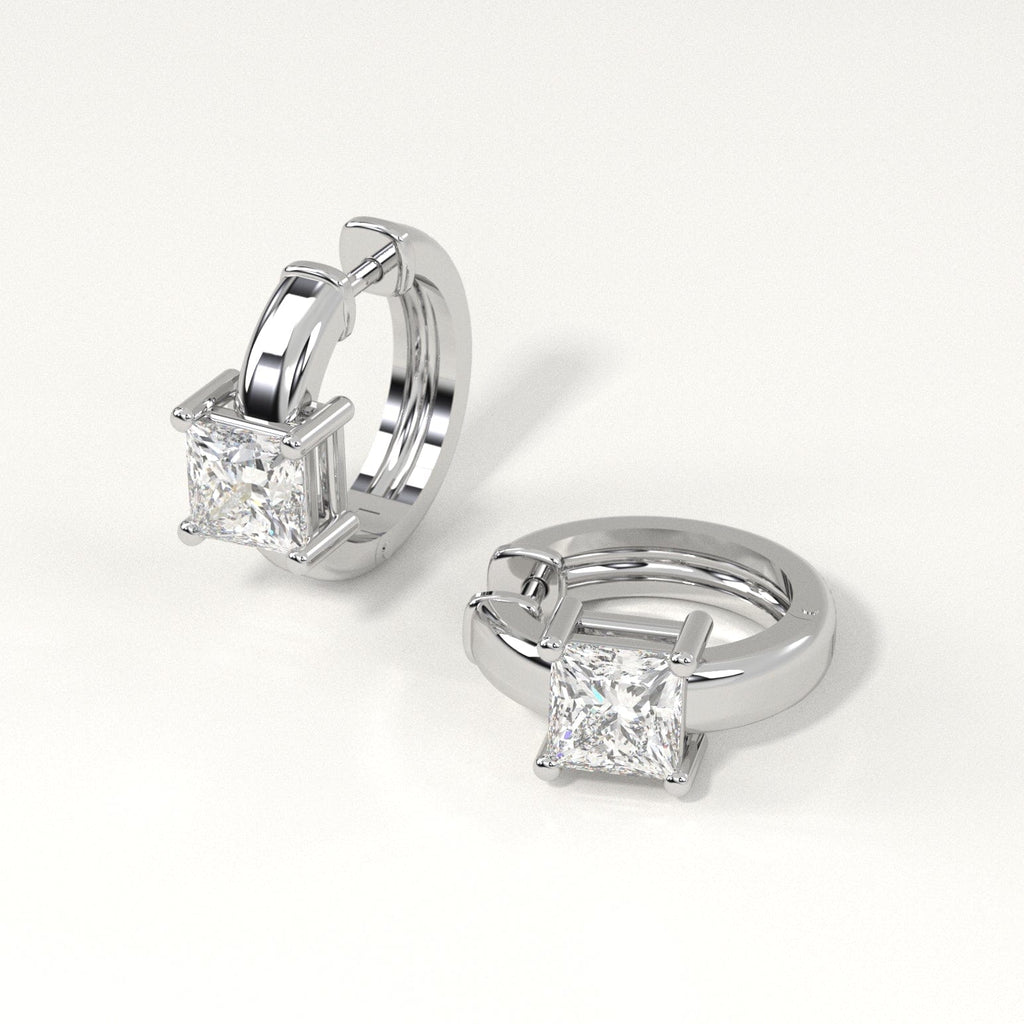 1 carat princess Diamond Huggie Hoop Earrings in white Gold