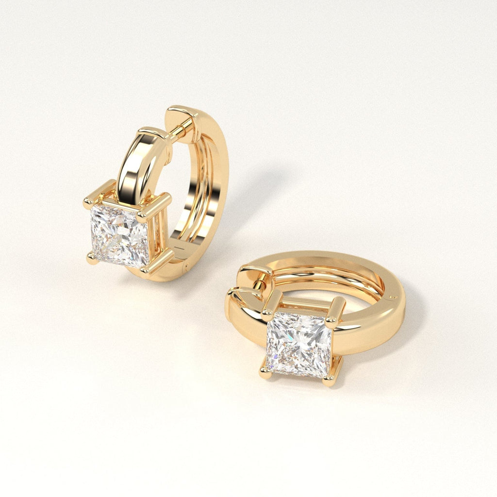 1 carat princess Diamond Huggie Hoop Earrings in yellow Gold