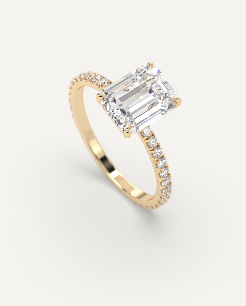 Pave Emerald Cut Engagement Ring 2 Carat Diamond