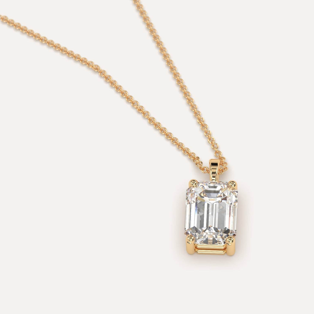 Simple Diamond Pendant Necklace With Emerald Natural Diamond In Yellow Gold