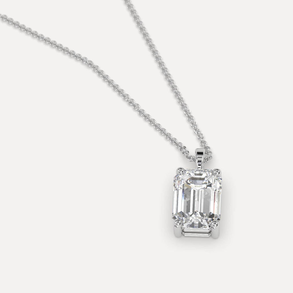 Simple Diamond Pendant Necklace With Emerald Lab Diamond In White Gold