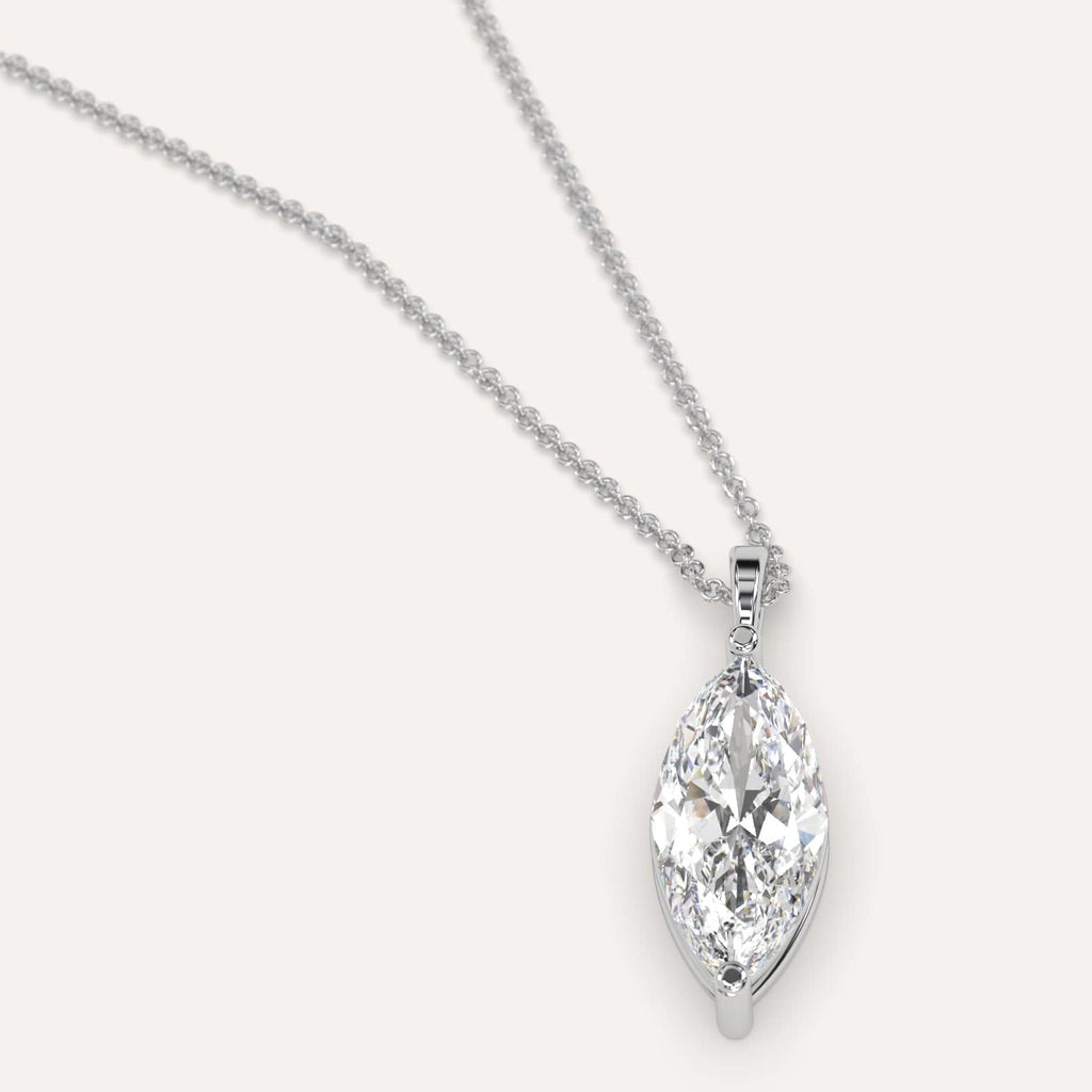 Simple Diamond Pendant Necklace With Marquise Natural Diamond In White Gold