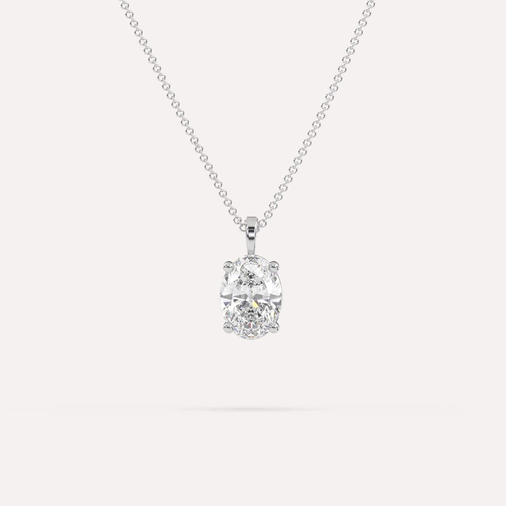 2 Carat Simple Solitaire Diamond Pendant Necklace In 14K White Gold