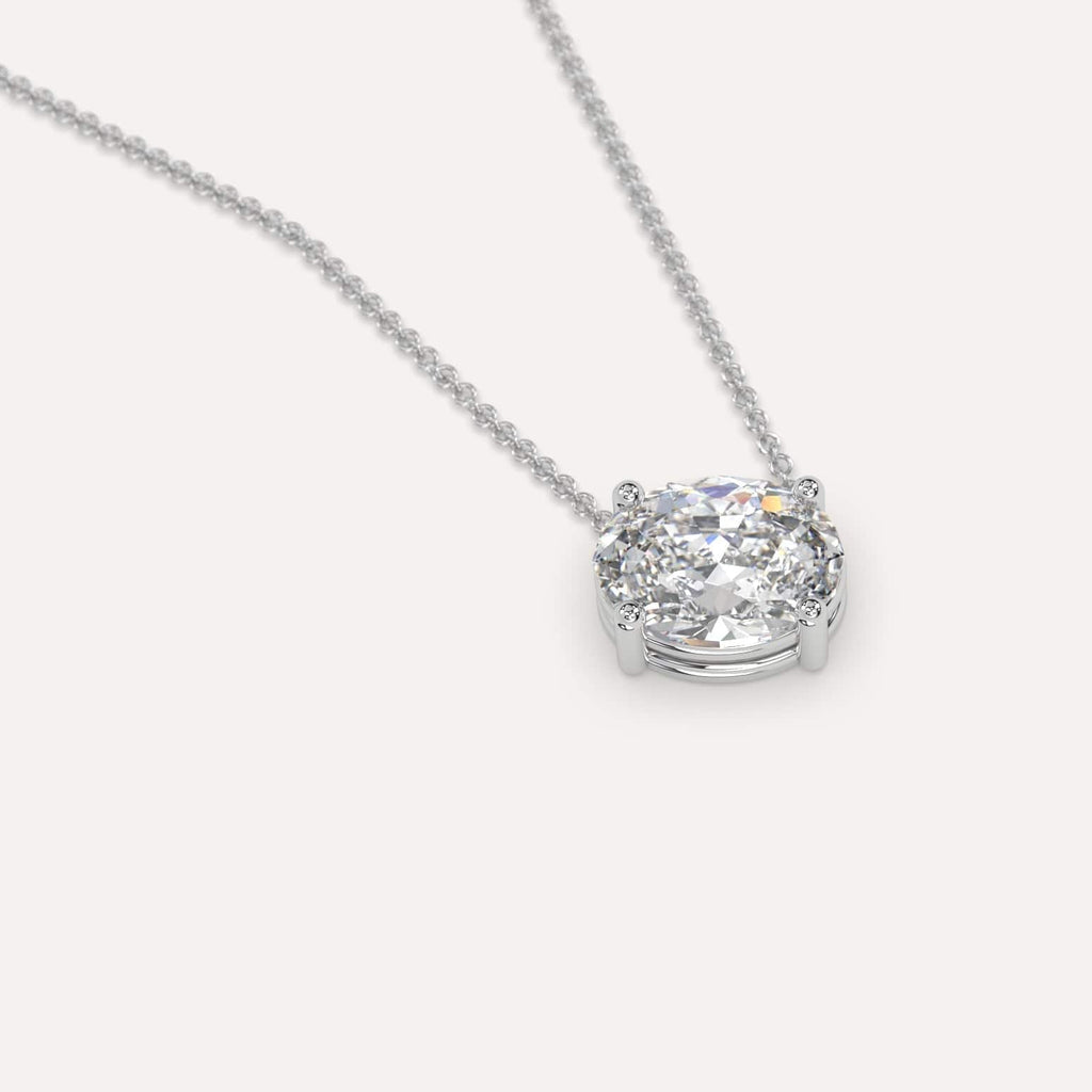 Simple Diamond Floating Necklace With Oval Natural Diamond In White Gold