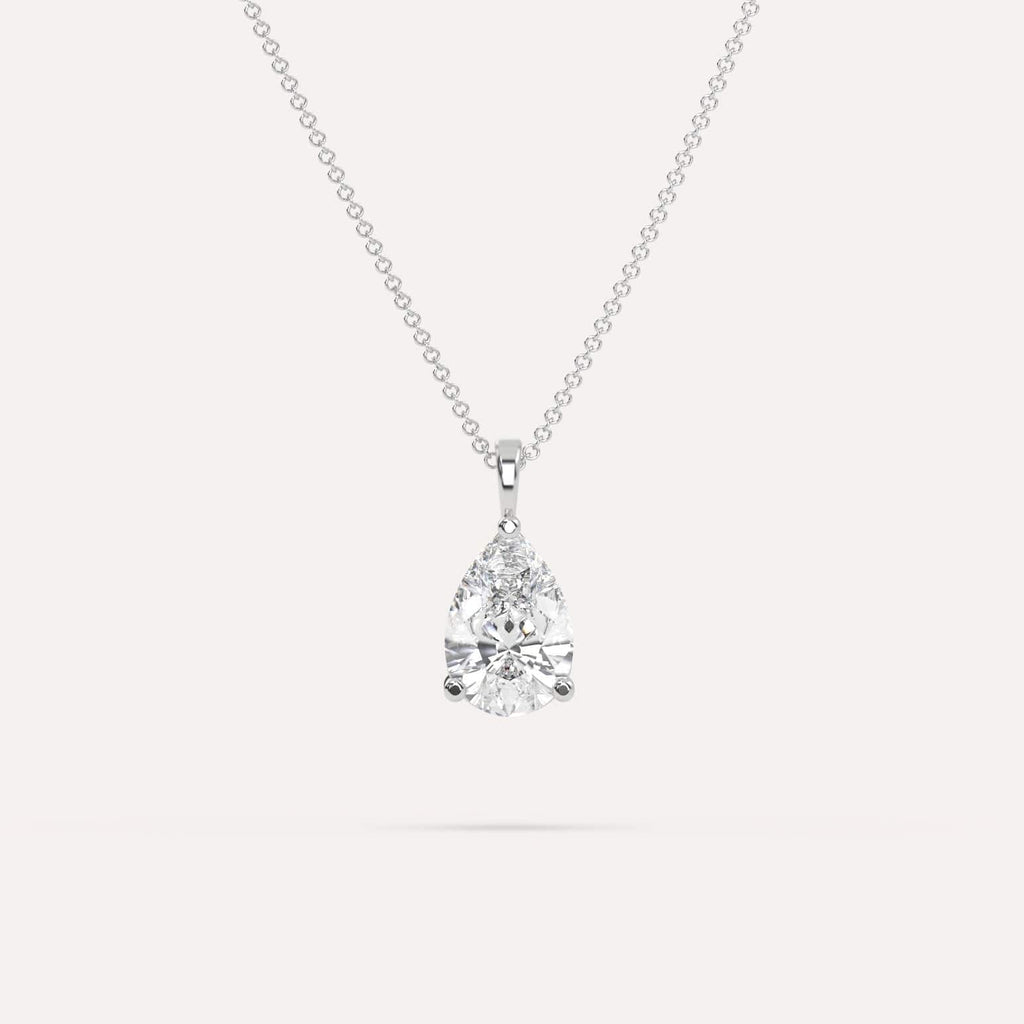 2 Carat Simple Solitaire Diamond Pendant Necklace In 14K White Gold