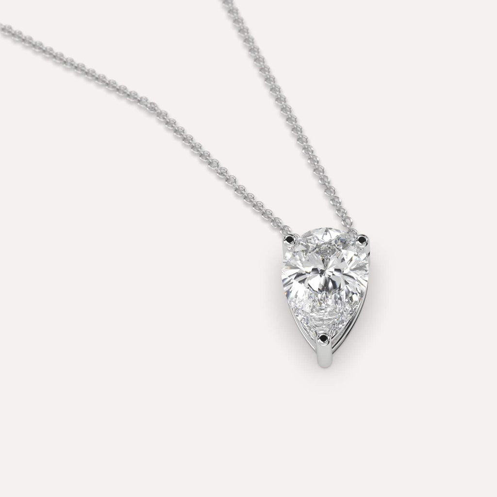 Simple Diamond Floating Necklace With Pear Lab Diamond In White Gold