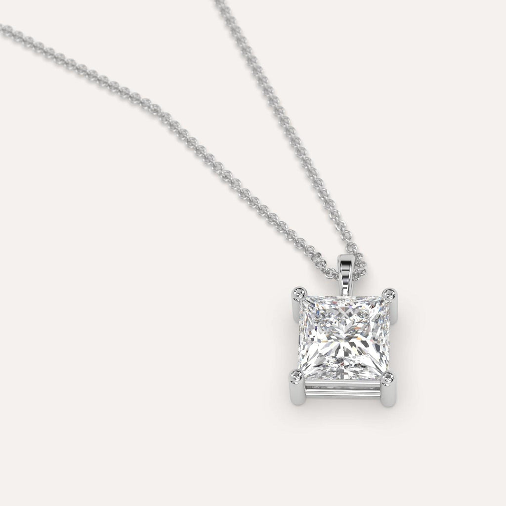 Simple Diamond Pendant Necklace With Princess Lab Diamond In White Gold