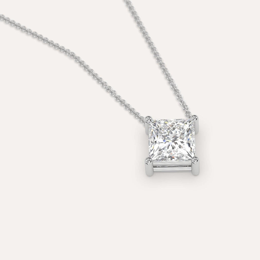 Simple Diamond Floating Necklace With Princess Lab Diamond In White Gold