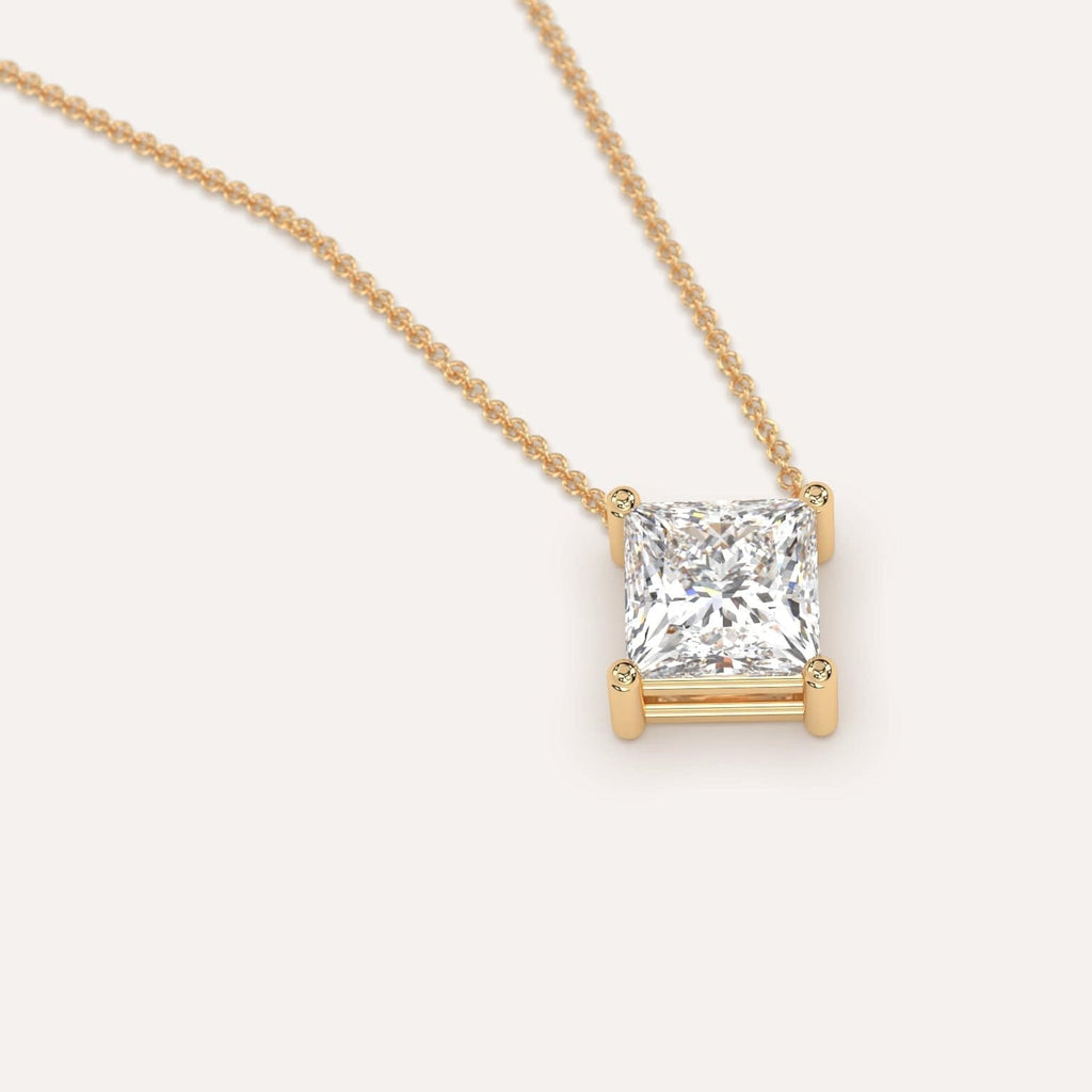 Simple Diamond Floating Necklace With Princess Natural Diamond In Yellow Gold