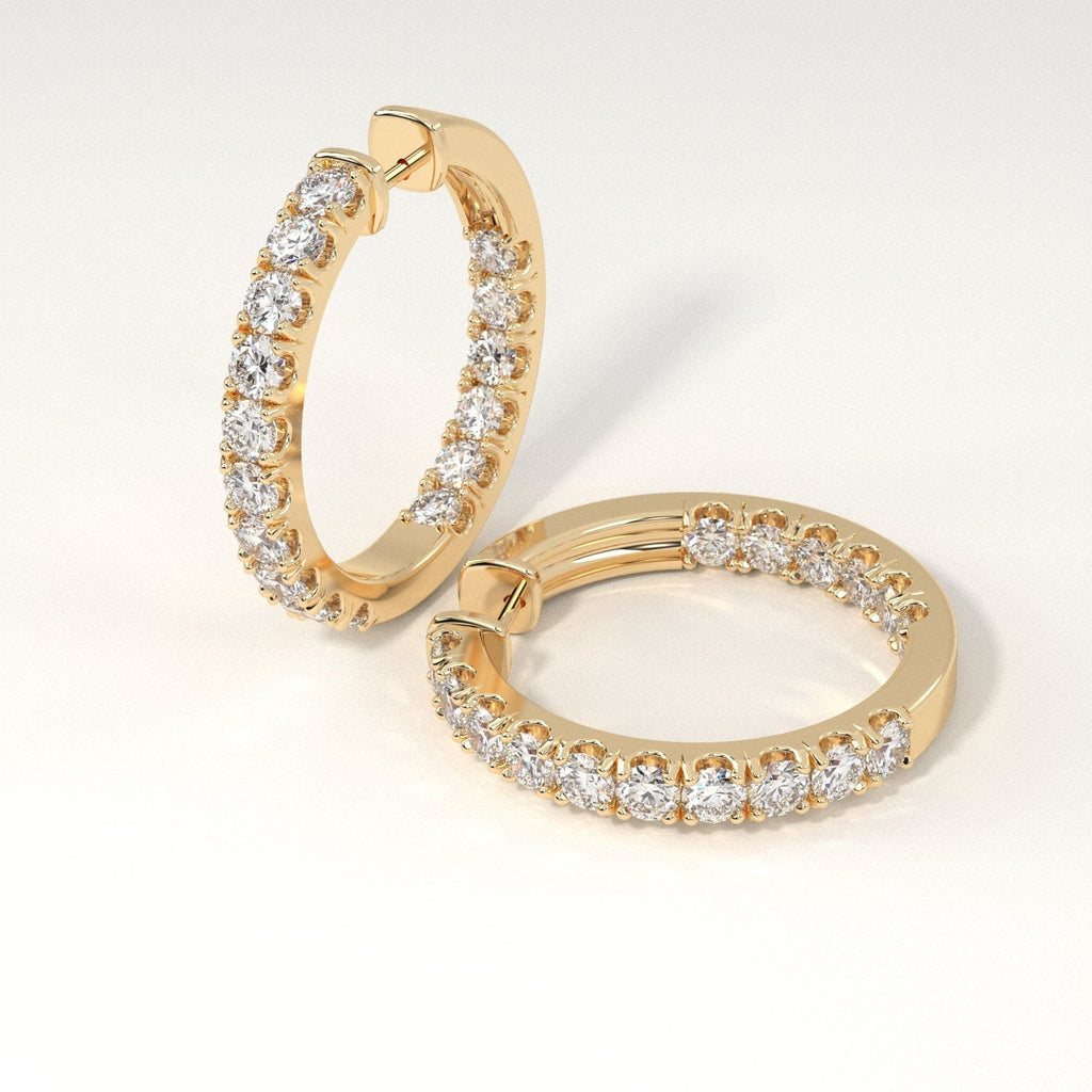 3 carat Diamond Huggie Hoop Earrings in Yellow Gold for Women