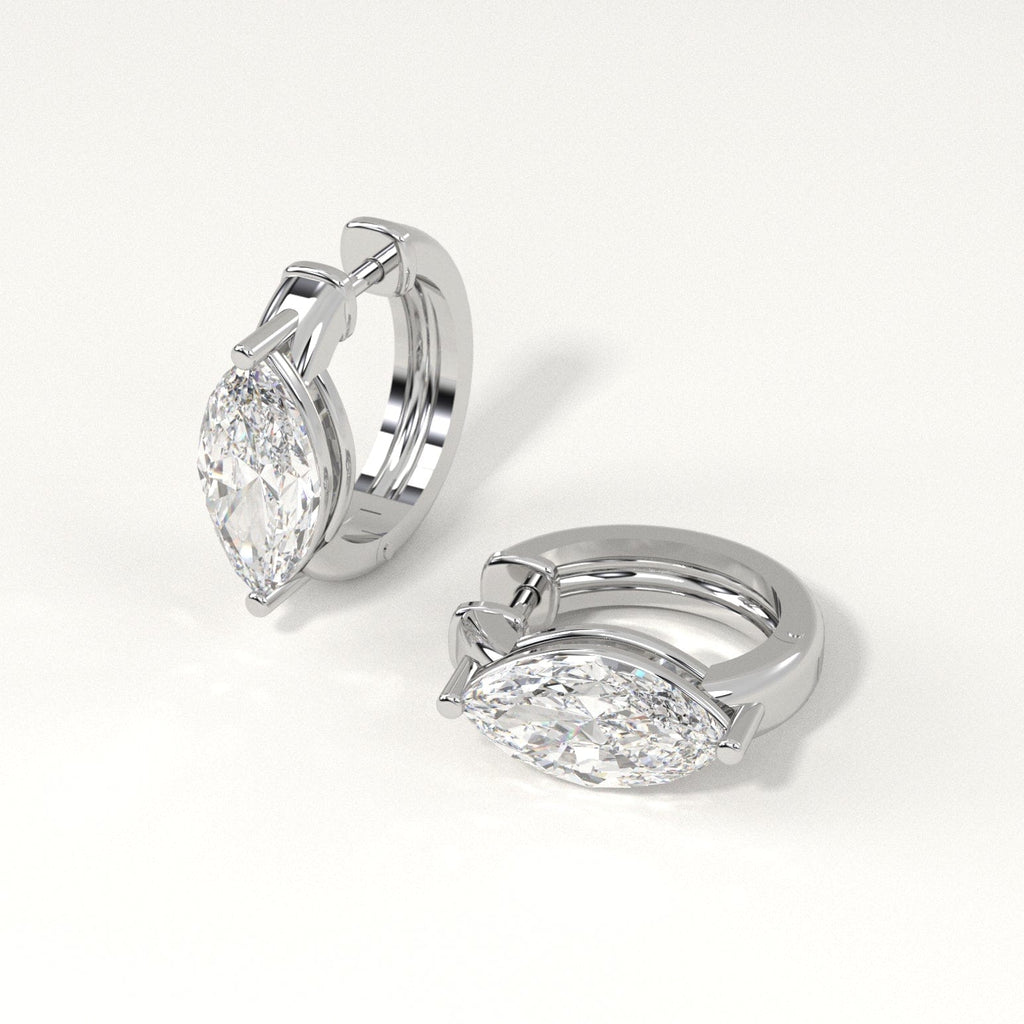 3 carat marquise Diamond Huggie Hoop Earrings in white Gold