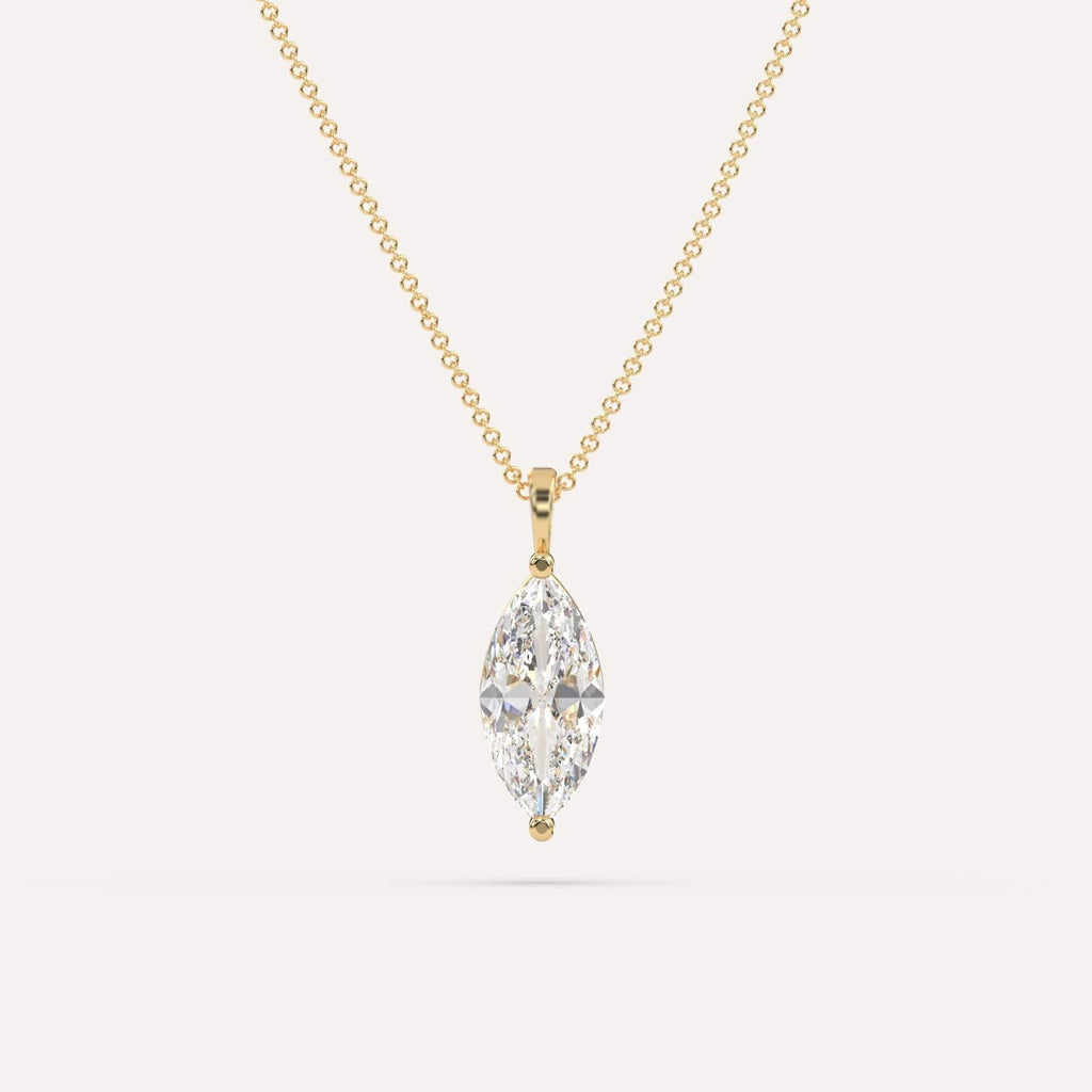 3 Carat Simple Solitaire Diamond Pendant Necklace In 14K Yellow Gold