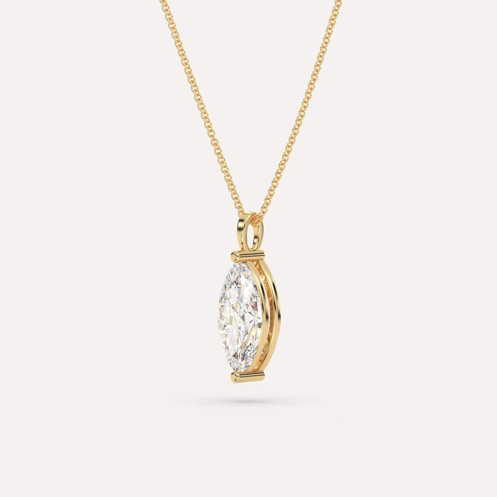 Yellow Gold Pendant Diamond Necklace With 3 Carat Marquise Diamond