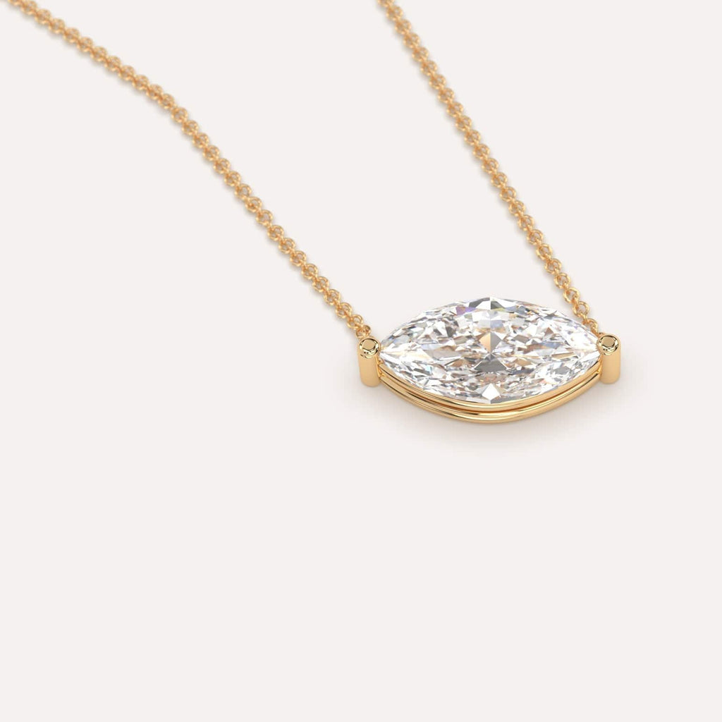 Simple Diamond Floating Necklace With Marquise Lab Diamond In Yellow Gold