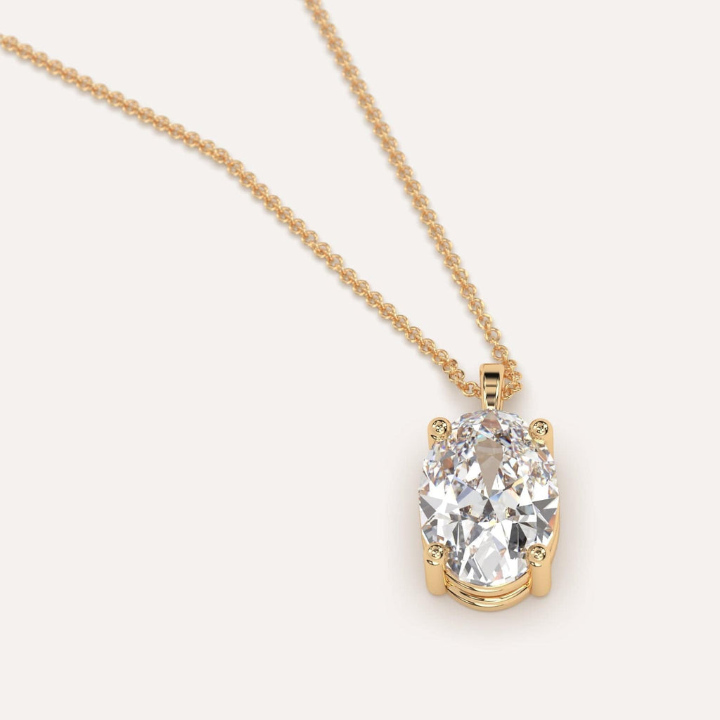 Simple Diamond Pendant Necklace With Oval Lab Diamond In Yellow Gold