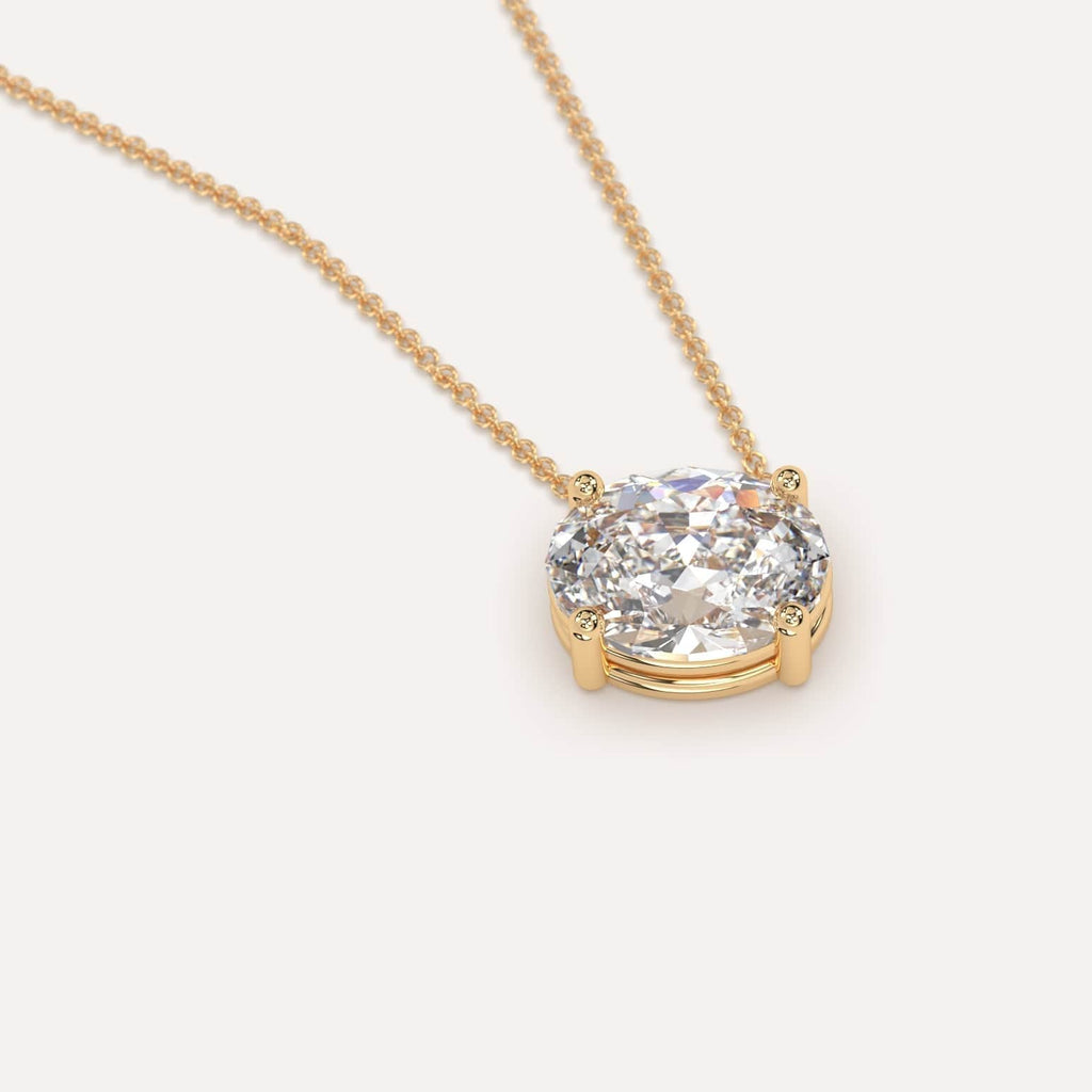 Simple Diamond Floating Necklace With Oval Natural Diamond In Yellow Gold