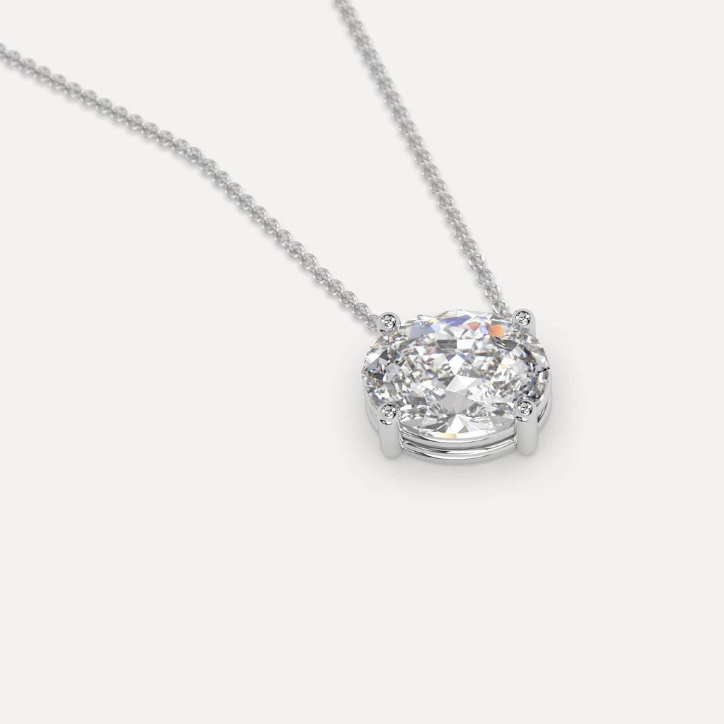 Simple Diamond Floating Necklace With Oval Lab Diamond In White Gold