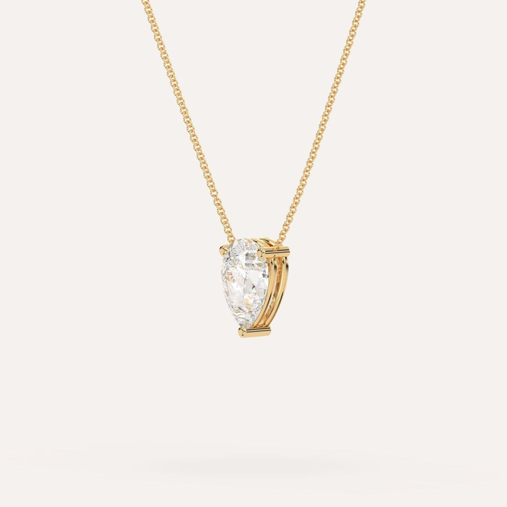 Yellow Gold Floating Diamond Necklace With 3 Carat Pear Diamond