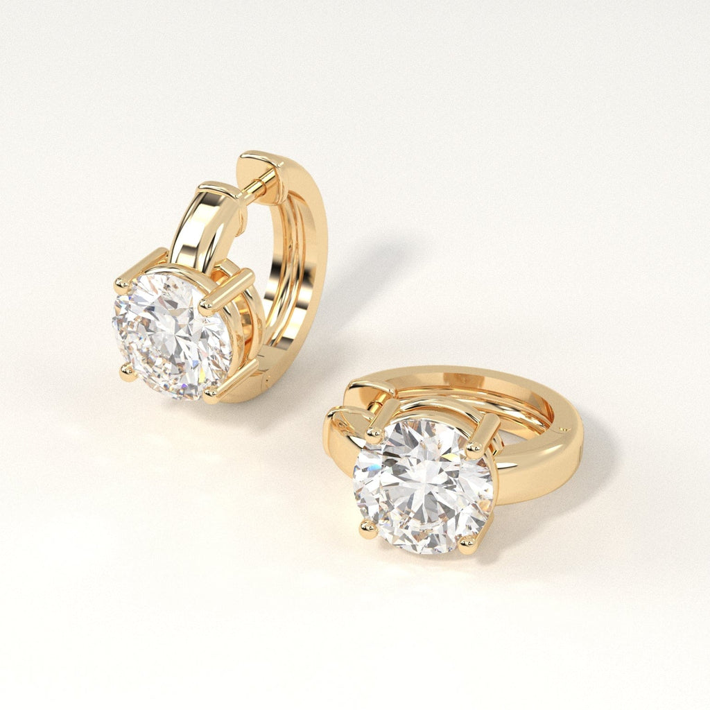 3 carat round Diamond Huggie Hoop Earrings in yellow Gold