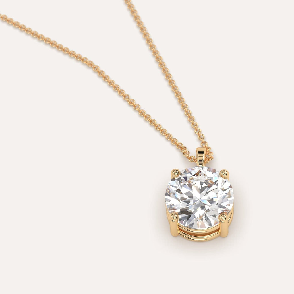 Simple Diamond Pendant Necklace With Round Lab Diamond In Yellow Gold