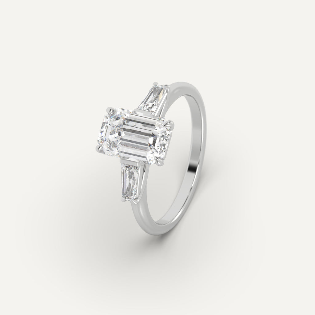 Platinum 3-Stone Emerald Cut Diamond Ring Setting