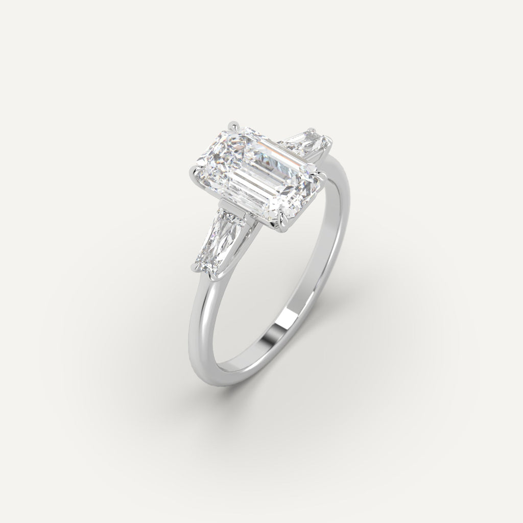 White Gold 3-Stone Emerald Cut Diamond Ring Setting