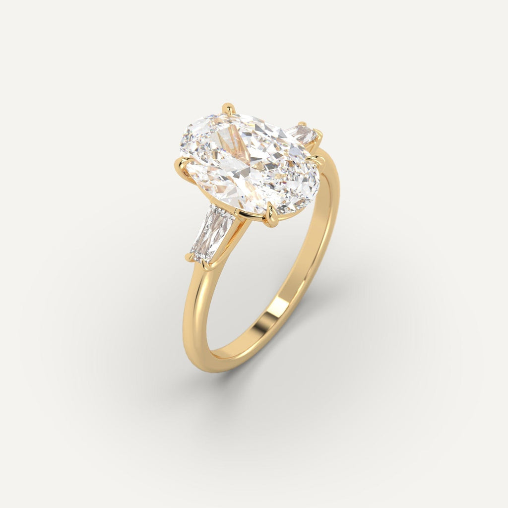 Yellow Gold 3-Stone Oval Cut Diamond Ring Setting
